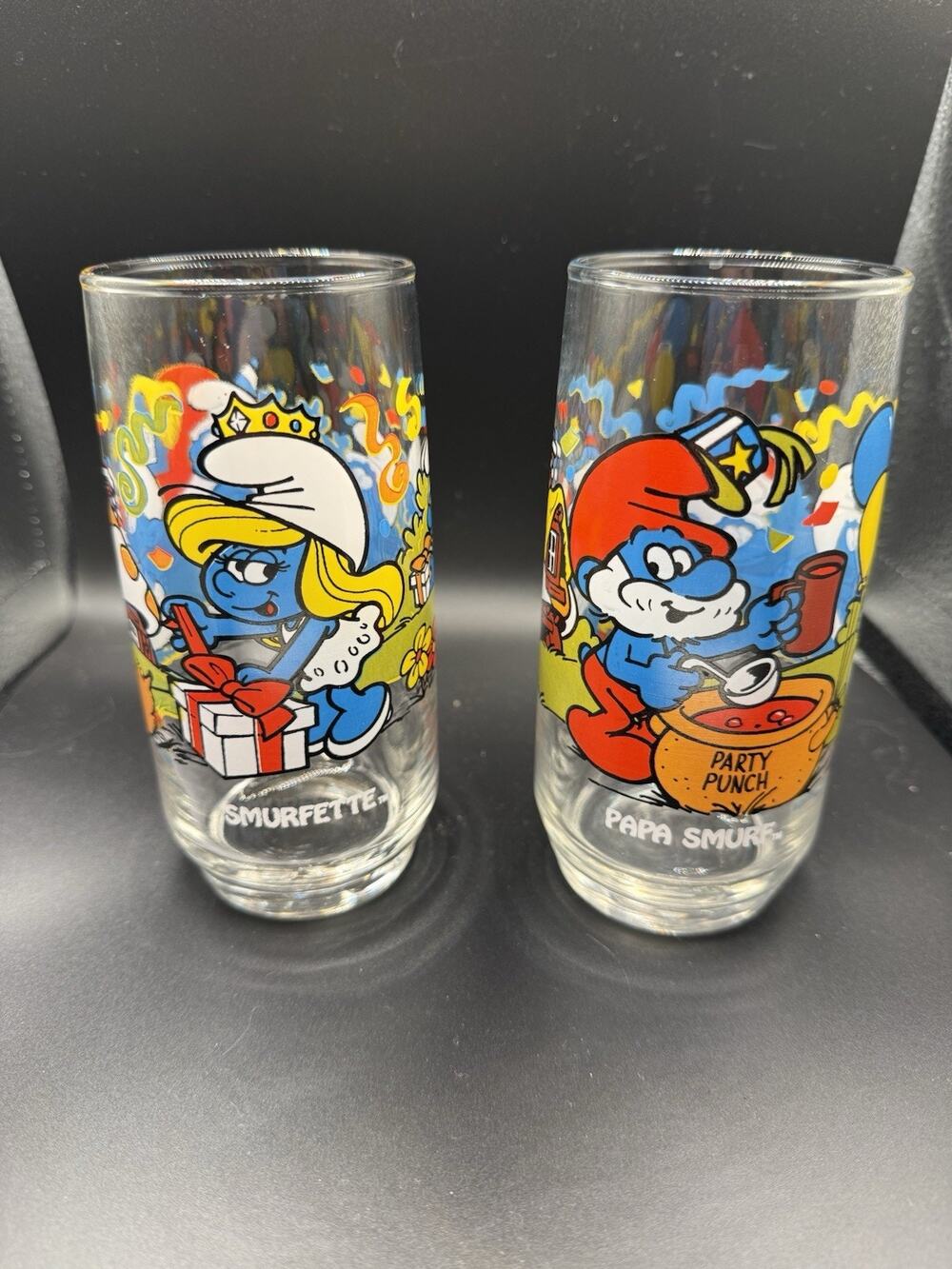 Vintage 1983 Hardeeโs Smurf Glasses Set of 2 -Smurfette & Papa Smurf